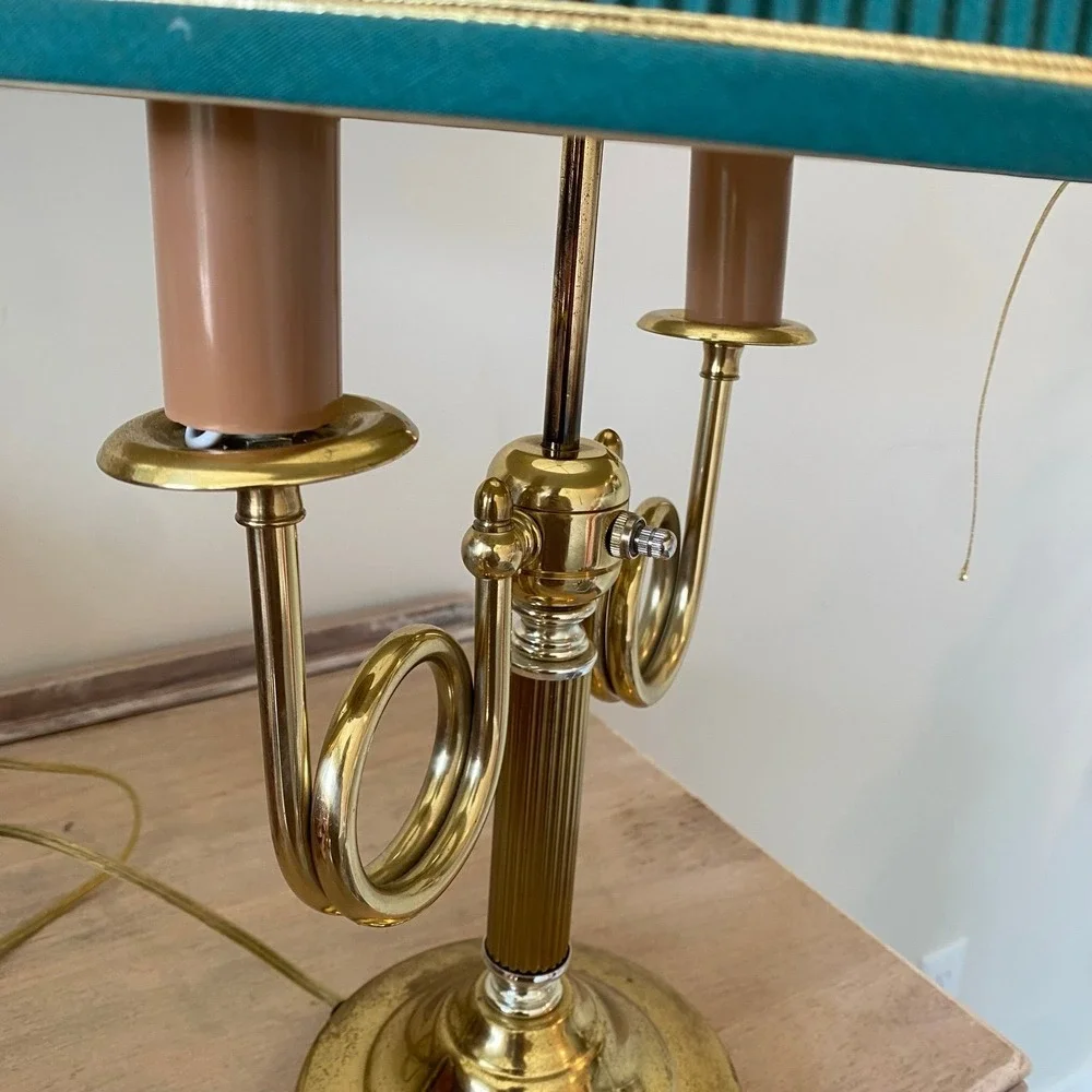 Vintage Brass Alsy French Horn Lamp With Original Shade